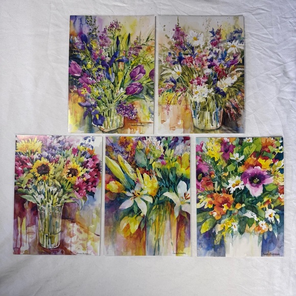 Other - 5 Vibrant Floral Watercolor blank cards
